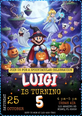 Mario Bros Halloween Birthday Invitation