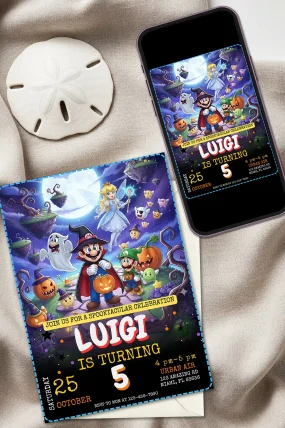 Mario Bros Halloween Birthday Invitation