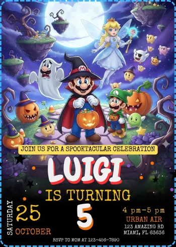 Mario Bros Halloween Birthday Invitation