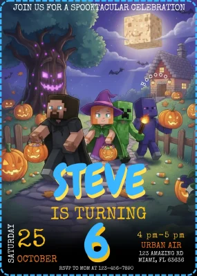 Minecraft Halloween Birthday Invitation