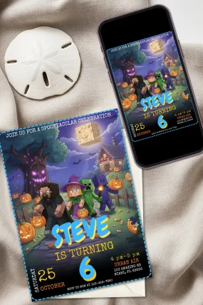 Minecraft Halloween Birthday Invitation