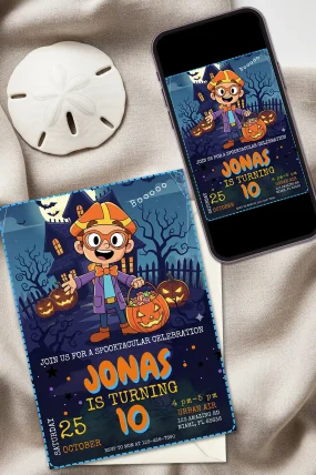 Blippi Wonders Halloween Birthday Invitation