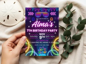 Neon Glow Party Birthday Invitation