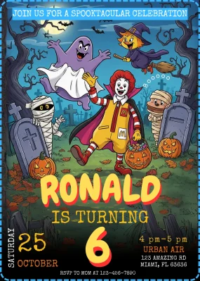 Ronald Mcdonald Halloween Birthday Invitation