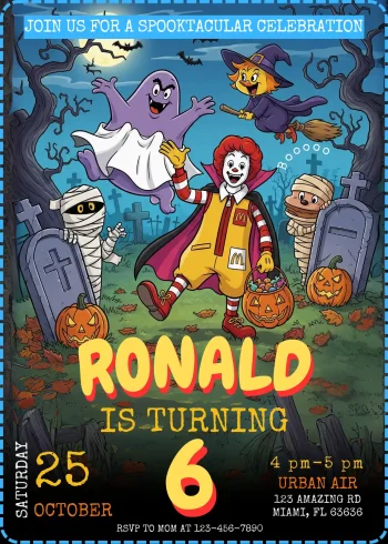 Ronald Mcdonald Halloween Birthday Invitation