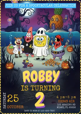 Spongebob Halloween Birthday Invitation