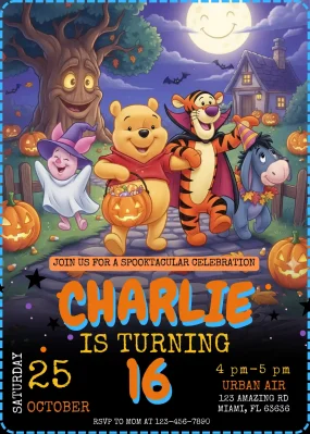 Winnie The Pooh Halloween Birthday Invitation