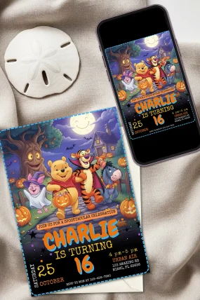 Winnie The Pooh Halloween Birthday Invitation