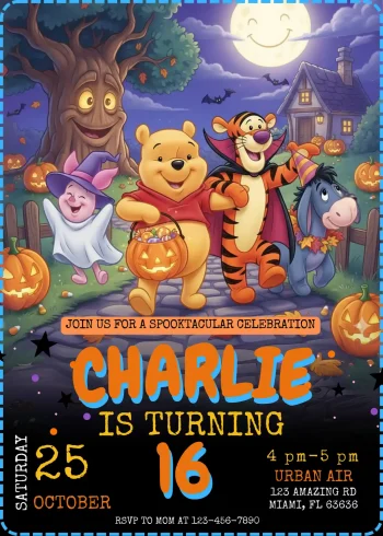 Winnie The Pooh Halloween Birthday Invitation