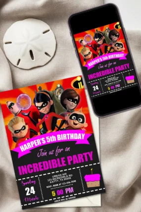 The Incredibles 2 Violet Birthday Invitation