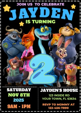 Zootopia 2 Birthday Invitation