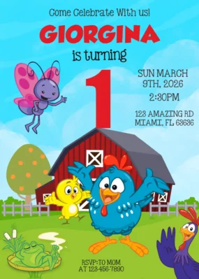 Lottie Dottie Chicken Birthday Invitation