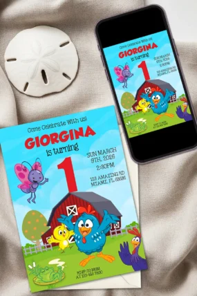 Lottie Dottie Chicken Birthday Invitation