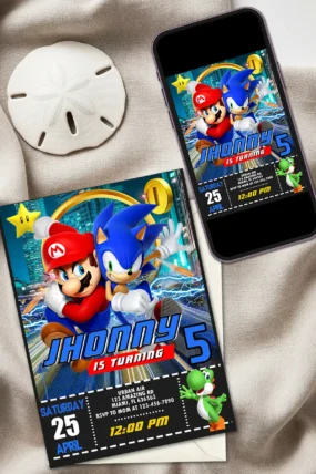 Mario vs Sonic Birthday Invitation