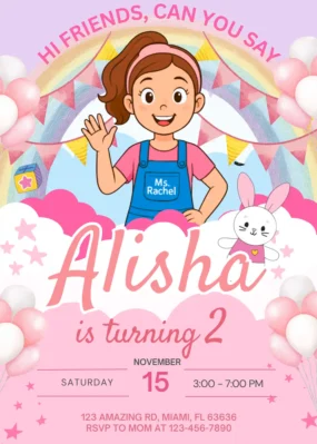 Ms. Rachel Birthday Invitation