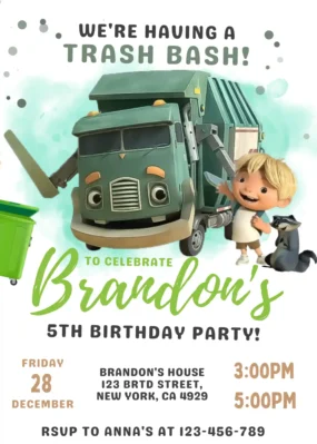 Trash Truck Birthday Invitation