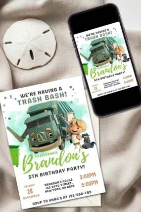 Trash Truck Birthday Invitation