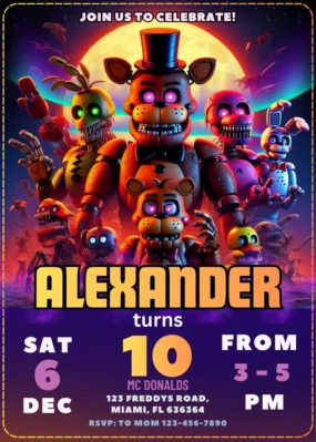 Five Nights at Freddy's 2 Birthday Invitation