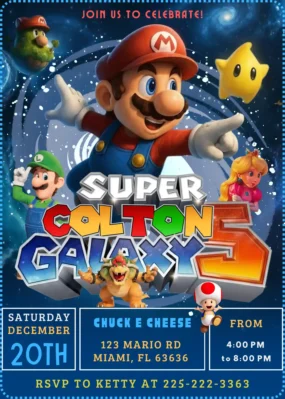 Super Mario Galaxy Movie Birthday Invitation