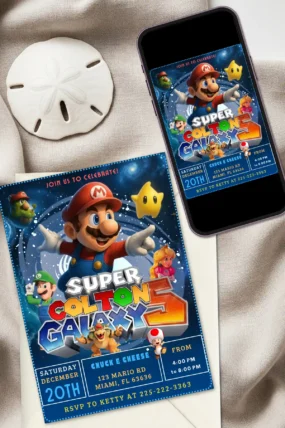 Super Mario Galaxy Movie Birthday Invitation