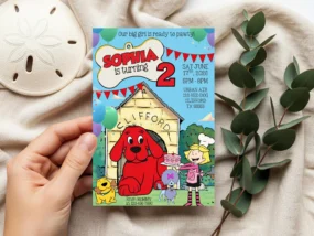 Clifford Birthday Invitation template editable in Canva