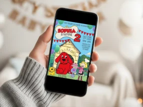 Clifford Birthday Invitation template editable in Canva