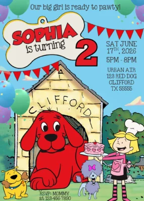 Clifford Birthday Invitation template editable in Canva