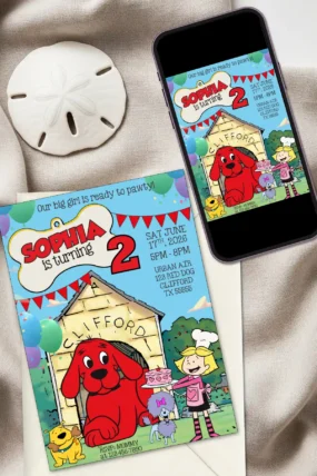 Clifford Birthday Invitation template editable in Canva