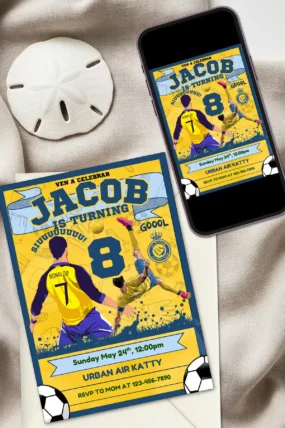 Cristiano Ronaldo Al Nassr Birthday Invitation template editable in Canva
