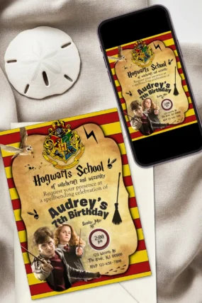 Harry Potter Birthday Invitation template editable in Canva