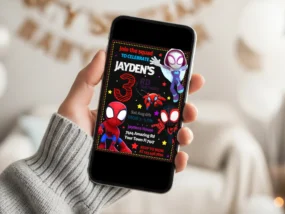 Spidey and his Amazing Friends Birthday Invitation template editable in Canva