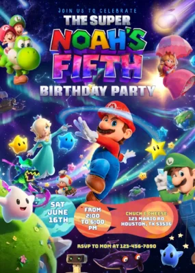 Personalized Super Mario Galaxy Movie Birthday Invite. Digital Invitation