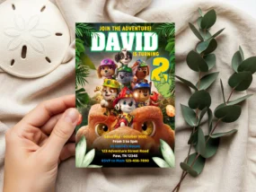 Paw Patrol The Dino Movie Birthday Invitation Template printable editable in Canva