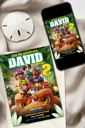 Paw Patrol The Dino Movie Birthday Invitation Template printable and digital