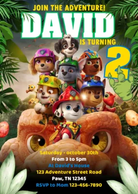 Paw Patrol The Dino Movie Birthday Invitation Template