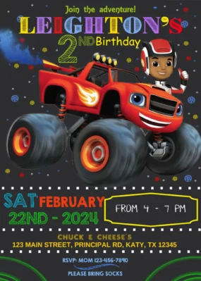 Blaze and The Monster Machines Birthday Invite Template