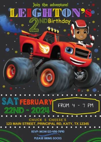 Blaze and The Monster Machines Birthday Invite Template