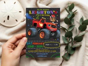Blaze and The Monster Machines Birthday Invitation Template printable editable in Canva