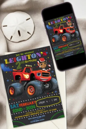 Blaze and The Monster Machines Birthday Invitation Template printable and digital