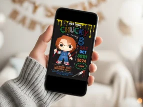 Chucky Birthday Invitation Template editable in Canva for mobile sharing
