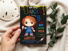 Chucky Birthday Invitation Template printable editable in Canva