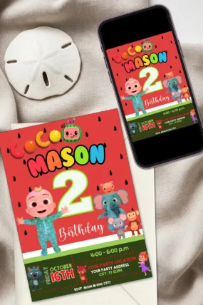 Cocomelon Birthday Invitation Template printable and digital