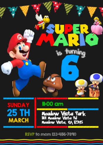 Mario Bros Birthday Invitation Template