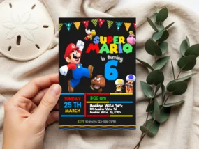 Mario Bros Birthday Invitation Template printable editable in Canva