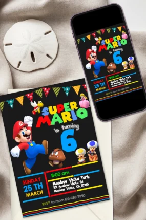 Mario Bros Birthday Invitation Template printable and digital