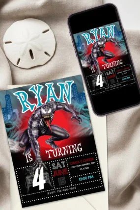 Venom Birthday Invitation Template printable and digital